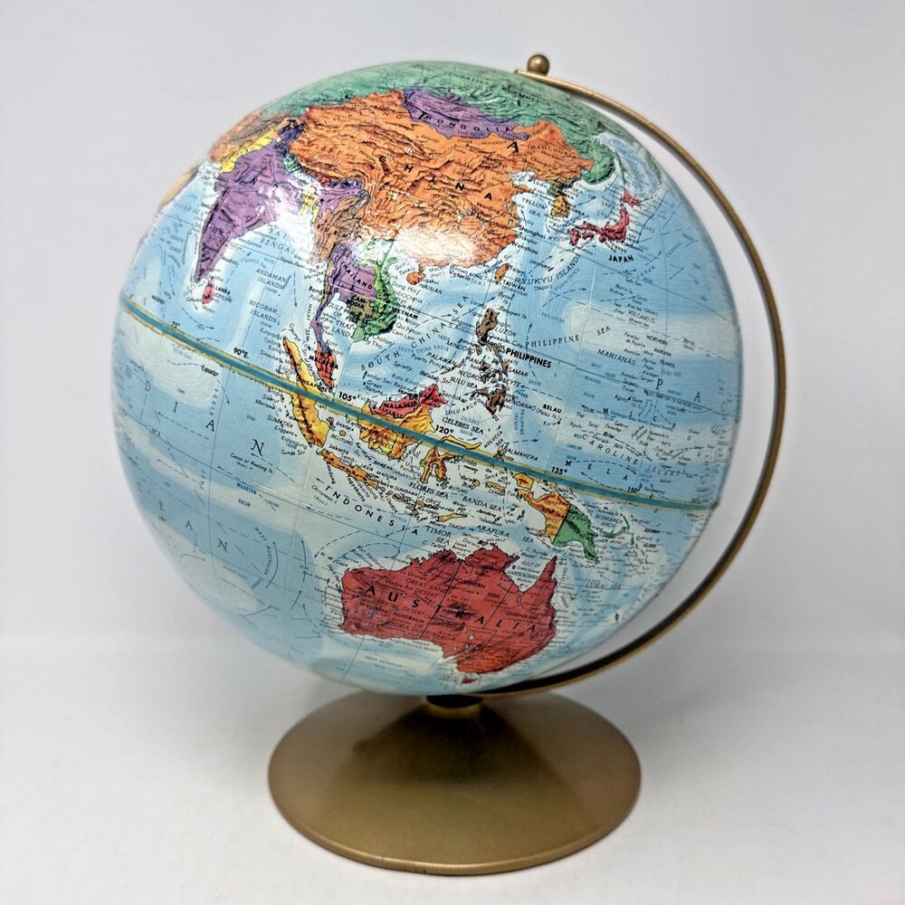 REPLOGLE World Nation Series Raised Relief Topographical 12" GLOBE 1980s Tolman